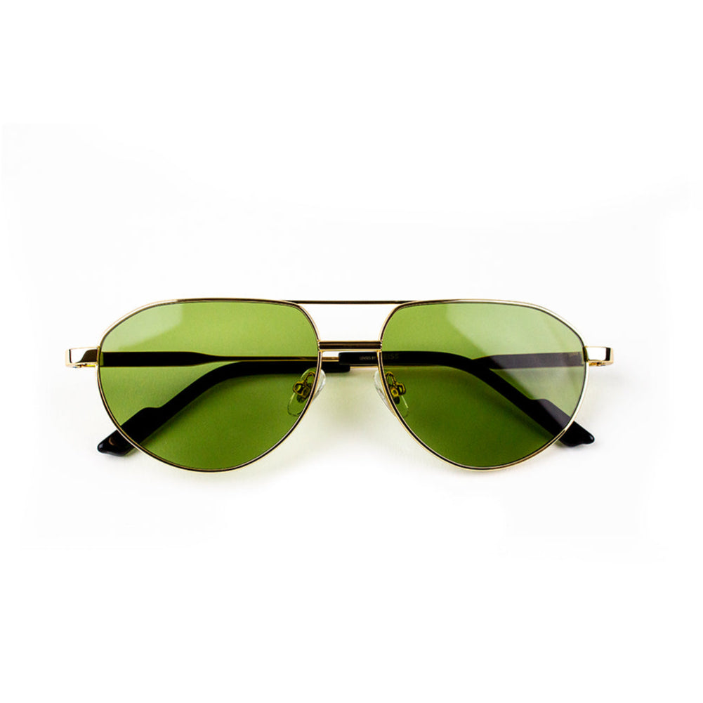 Adam Young Eyewear yeşil camlı trend aviator güneş gözlüğü altın çerçeveli