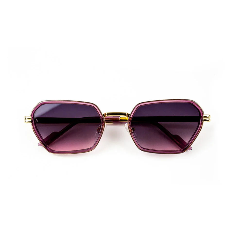 Adam Young Eyewear mor tonlarda şık butterfly güneş gözükleri altıgen çerçeve tasarımı