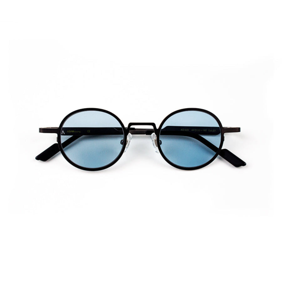 Adam Young Eyewear marka siyah çerçeveli mavi camlı moda yuvarlak güneş gözlüğü