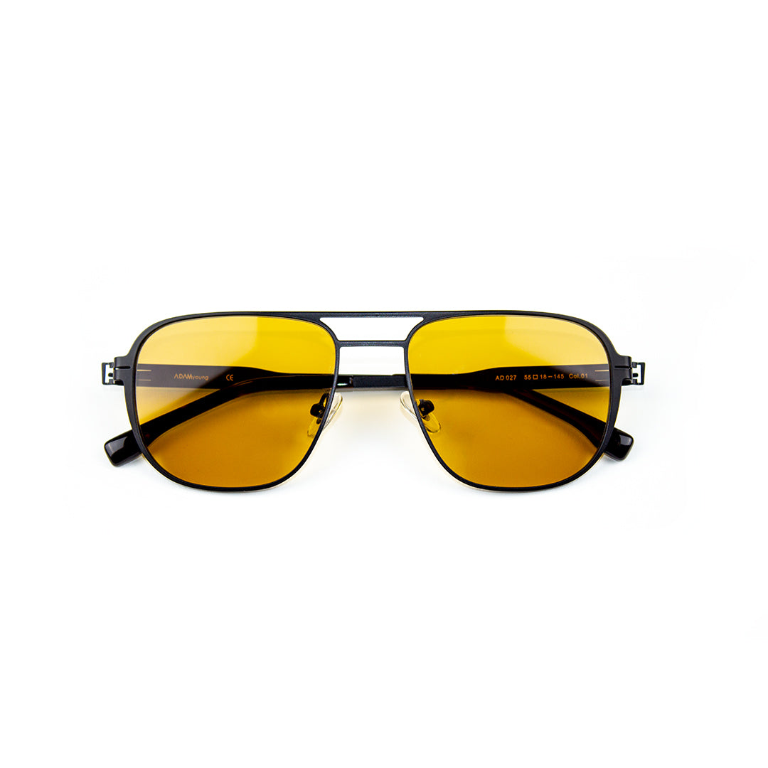 Adam Young Eyewear marka sarı camlı siyah çerçeveli premium güneş gözlüğü