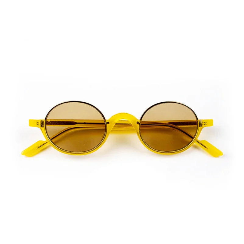 Adam Young Eyewear sarı çerçeveli retro tarz gözlük kahverengi yuvarlak camlarla